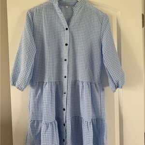 Blue Gingham Button-Down Dress